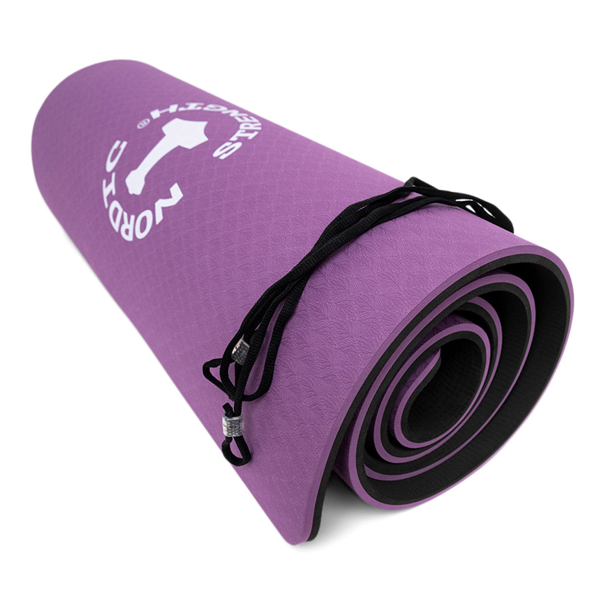 Tpe Yogamåtte 10mm Sort Lilla Bærestrop