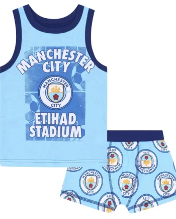 Officiel Manchester City Fc Boxershorts   Undertrøje Sæt Til Drenge  -  år