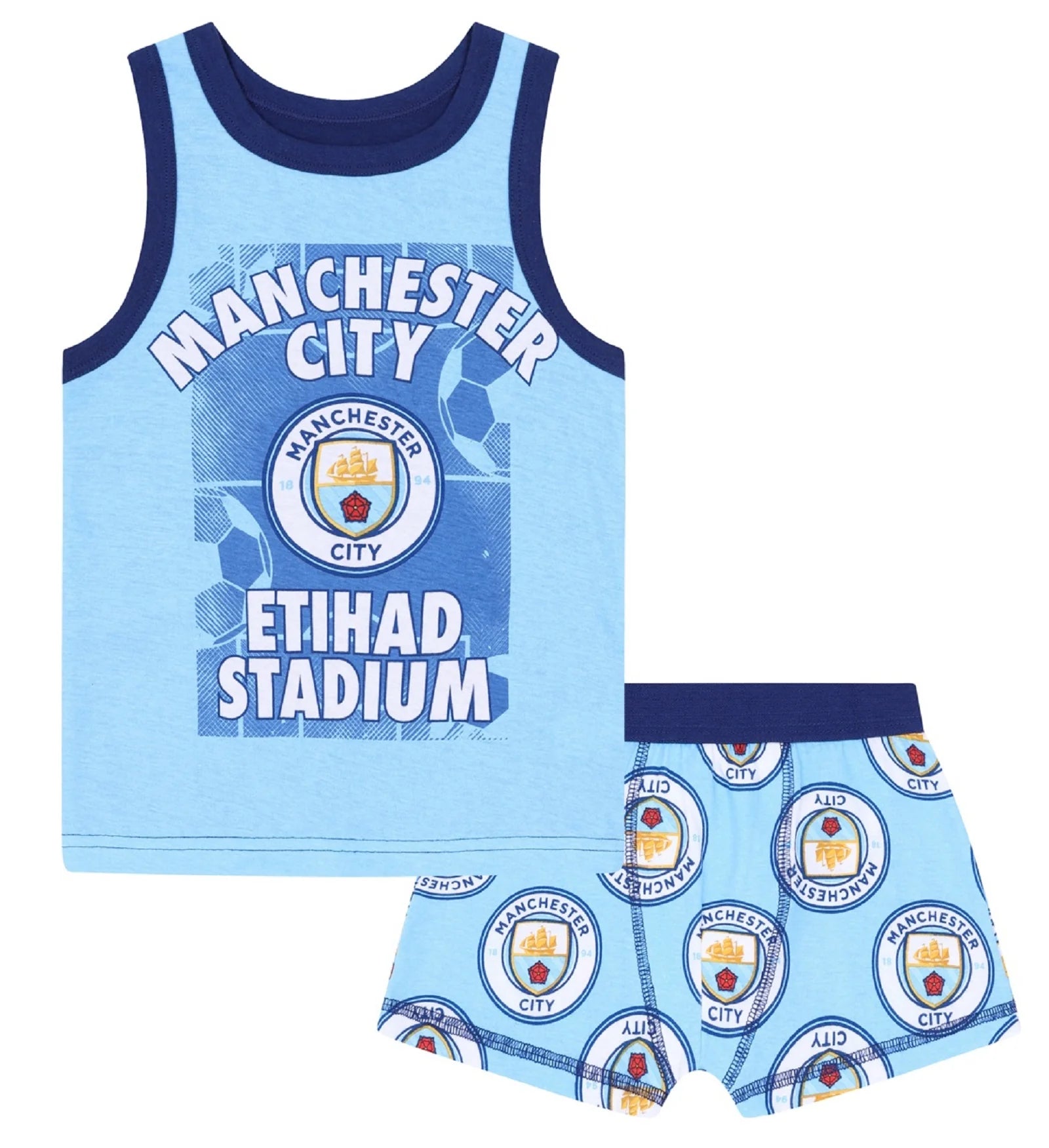 Officiel Manchester City Fc Boxershorts Undertrøje Sæt Til Drenge - år