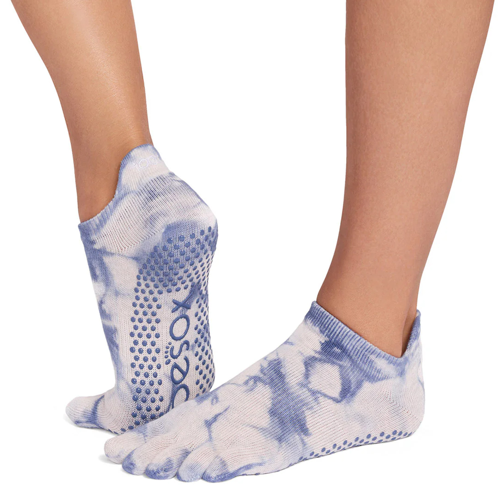 Toesox Full Toe Low Rise Grip Soft Blue Tie Dye