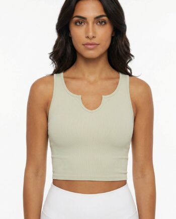-neck Crop Top Khaki Small   Khaki