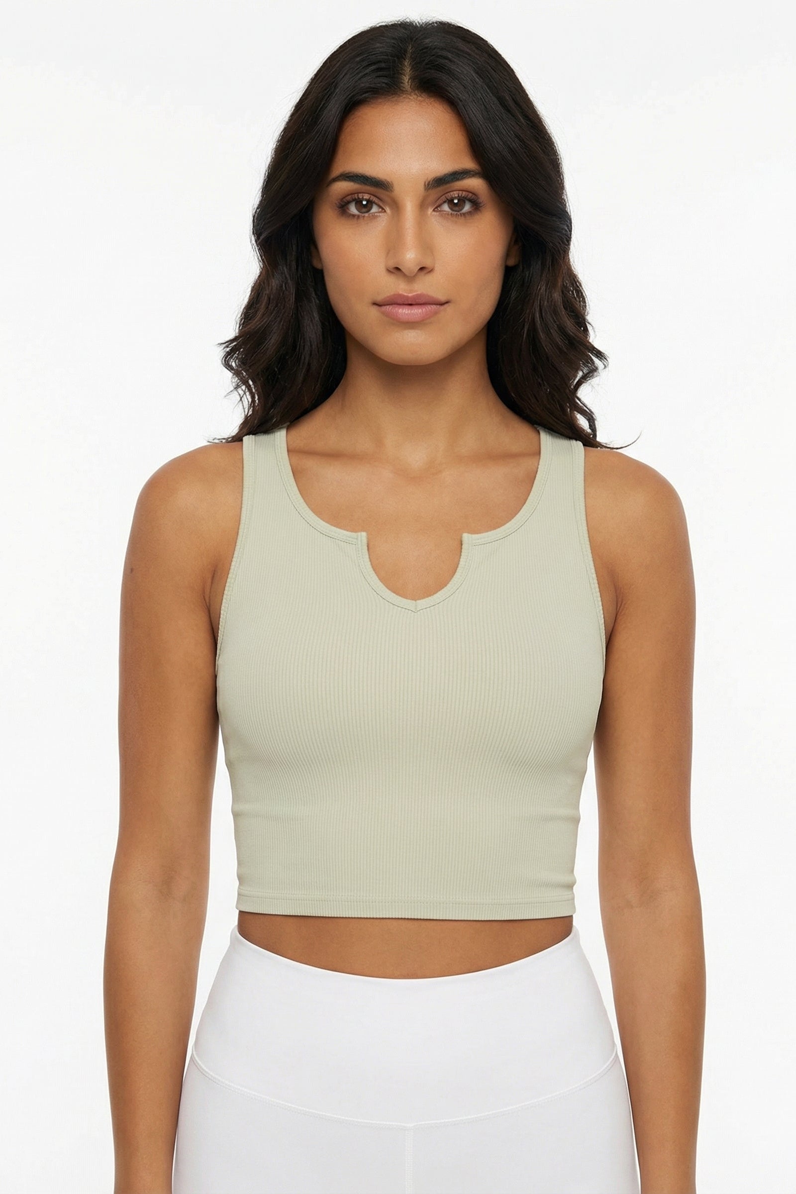 -neck Crop Top Khaki Small   Khaki