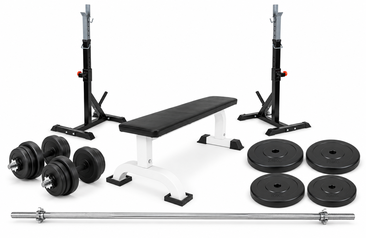 Hjemmetræningssæt Med Bænk  Squat Rack Og Ca  90 Kg Vægte