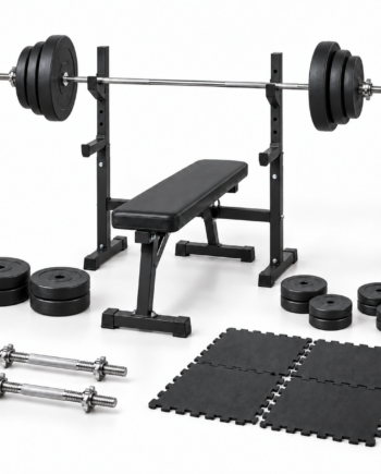 Træningsbænk Med Ca  120 Kg Vægtsæt Og Fitnessgulv